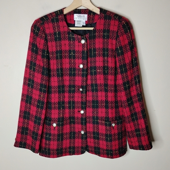 Talbots Red Plaid Wool Blazer 8P | Heritage Preppy Old Money Holiday Classic - Picture 3 of 9